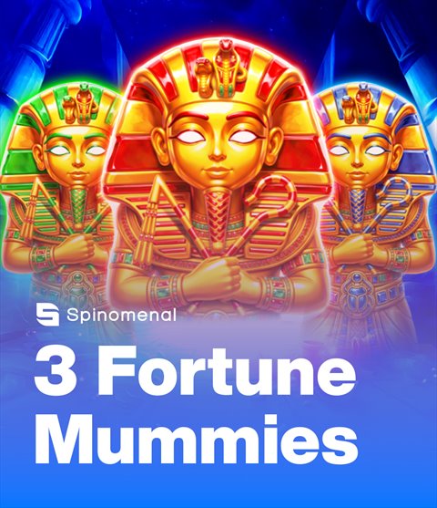 Los tres sarcófagos dorados de 3 Fortune Mummies, verde, rojo y azul, en el arte oficial de Spinomenal