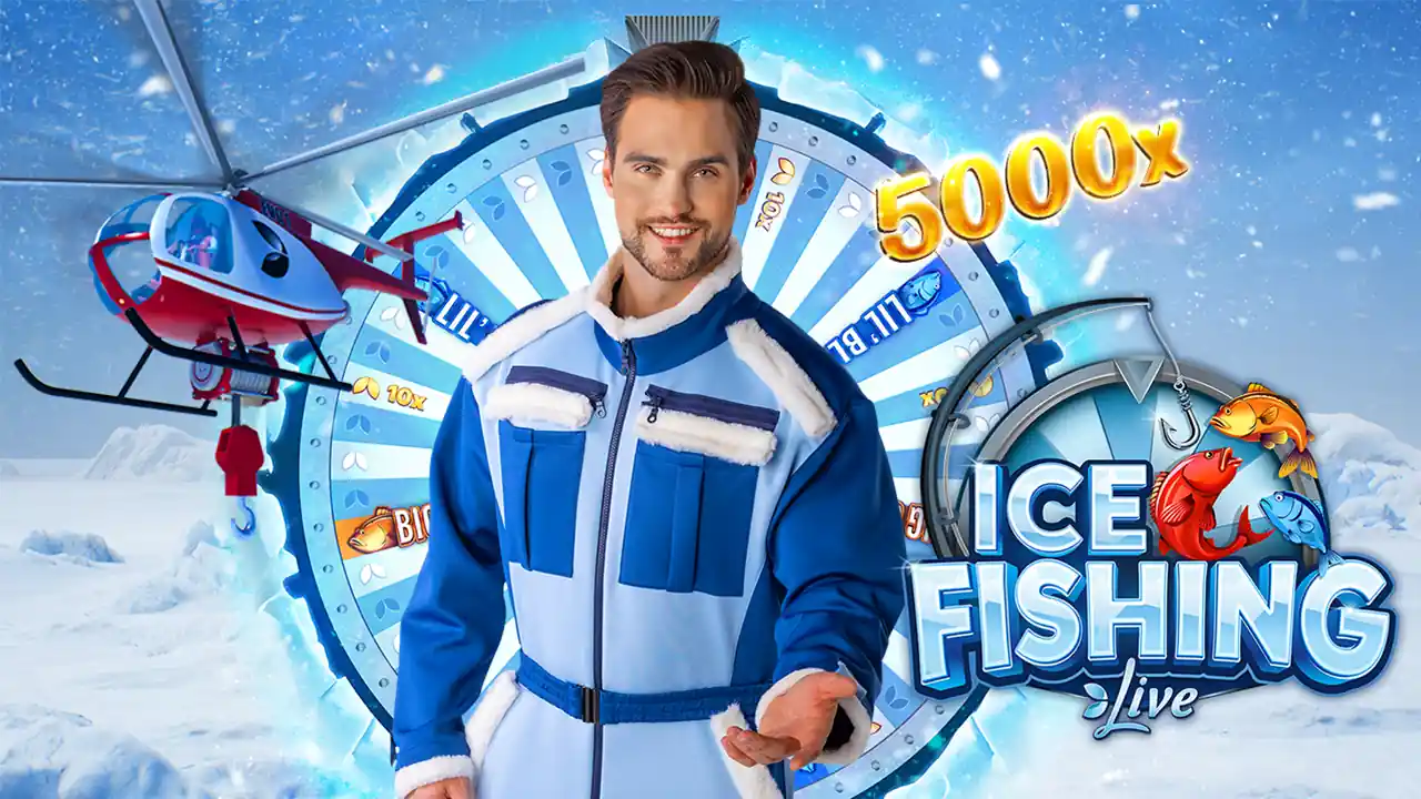 Escenario helado del game show en vivo Ice Fishing de Evolution